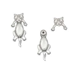 Pewter Cat Front and Back Earrings - 1051